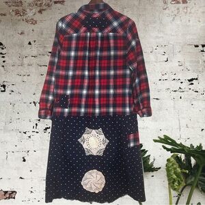 Upcycled tattered and frayed doily patched plaid and floral printed boho duster